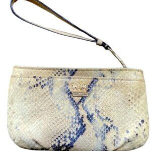 Coach Cream and Blue Snakeskin Wristlet